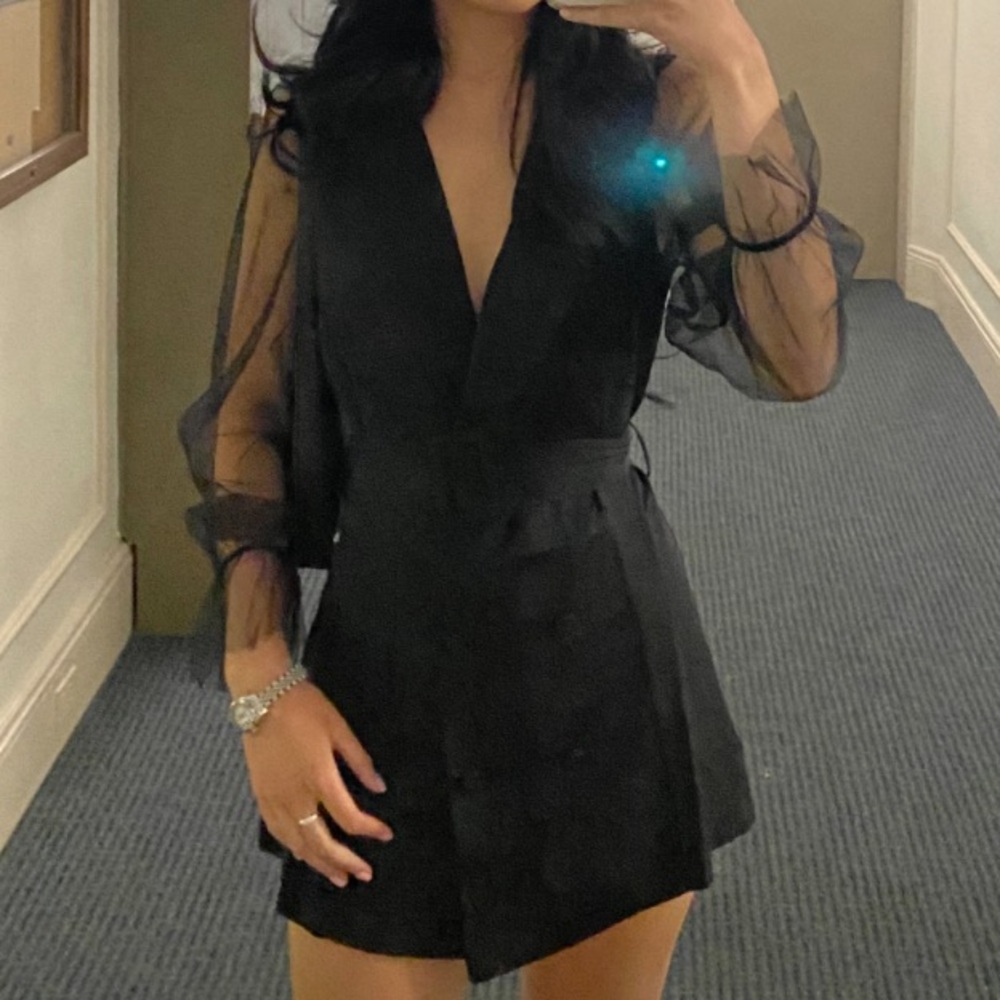 Black Sheer long Sleeve mini dress